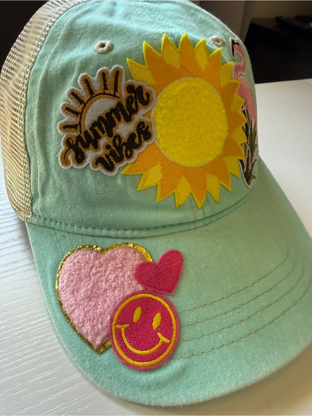 Light Mint Green Summer Trucker Patch Hat Adjustable Mesh SnapBack OS Flamingo